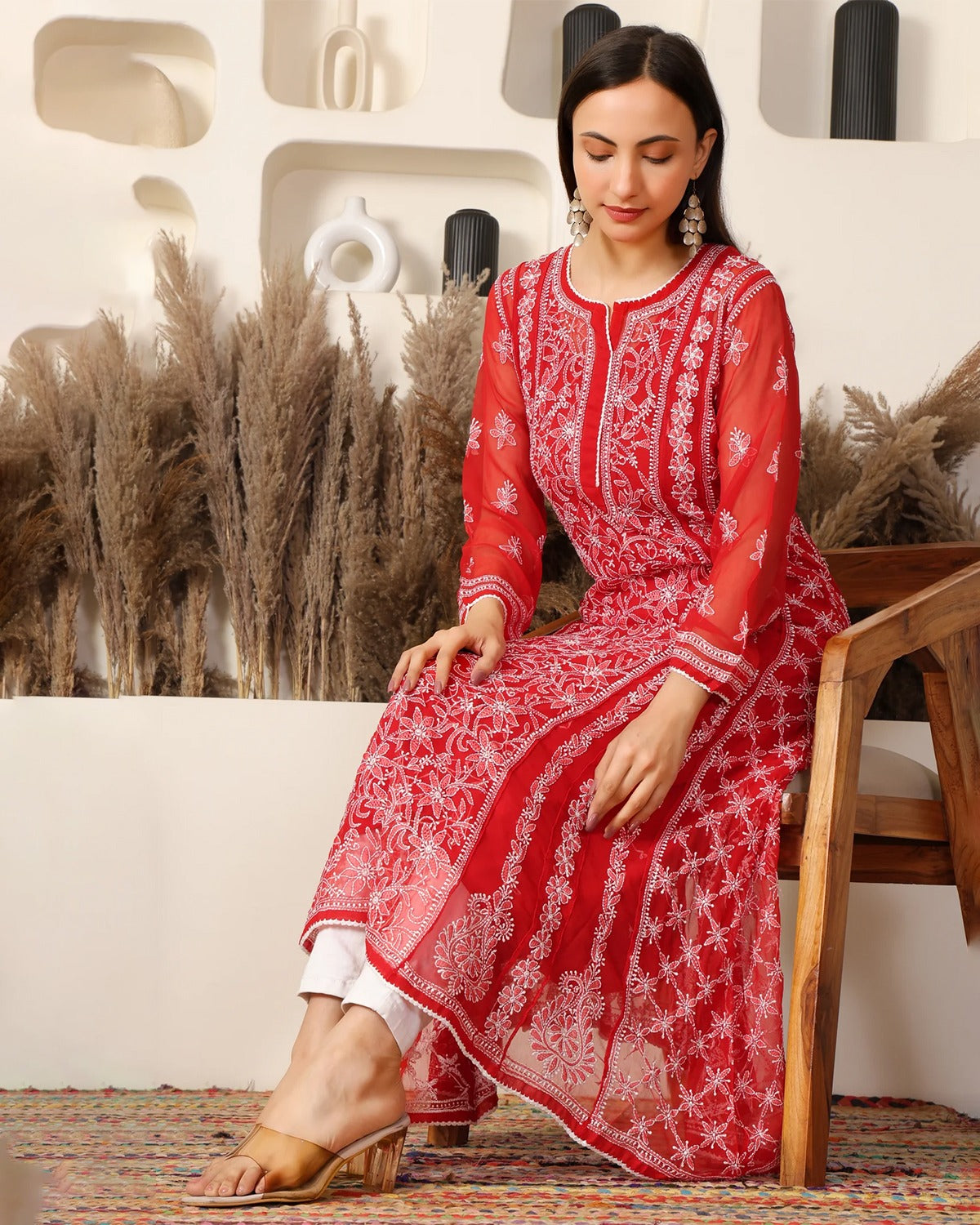Adaah Georgette Red Anarkali
